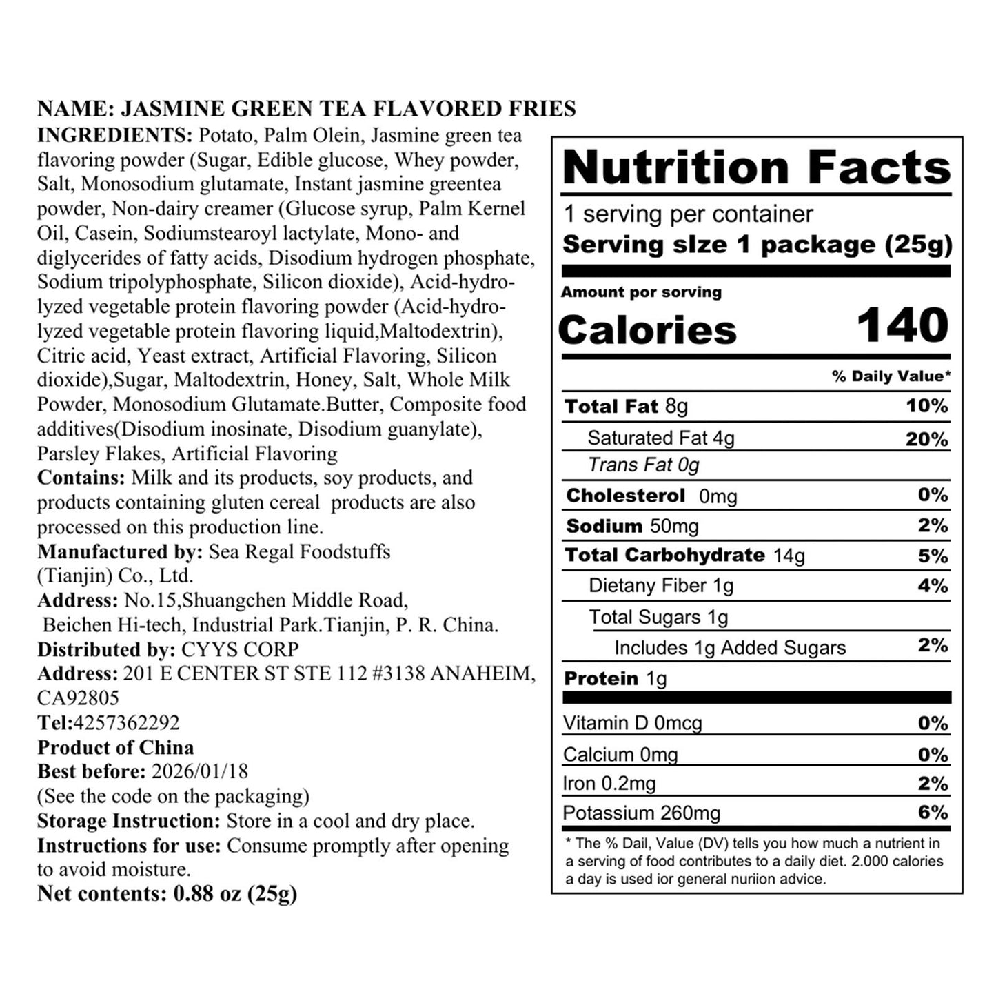 Potato Sticks - Jasmine Green Tea Flavor